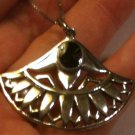 .925 Silver Natural Black Onyx Pendant & Necklace Aztec-Like Design 16" 16 inch