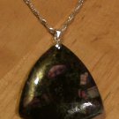 .925 Sterling Silver LARGE Natural Grass Turquoise Pyrite Pendant w/Necklace 20"