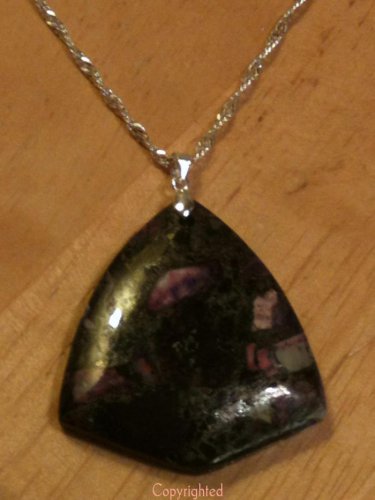 .925 Sterling Silver LARGE Natural Grass Turquoise Pyrite Pendant w/Necklace 20"