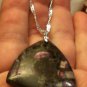 .925 Sterling Silver LARGE Natural Grass Turquoise Pyrite Pendant w/Necklace 20"