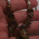 43.32 Grams Lariat Pendant Natural Tiger Eye White Pearl 925 Sterling Silver 16"