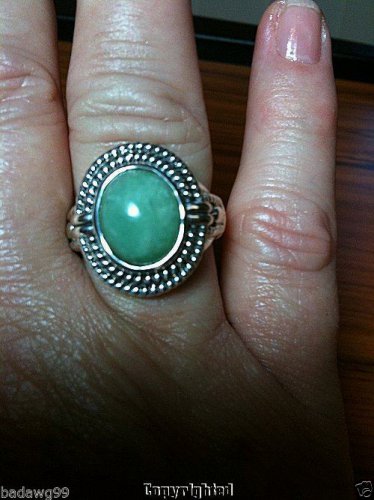 .925 Sterling Silver NATURAL Mint Green Chalcedony Cabochon Ring Size 7.5
