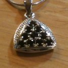 925 Sterling Silver Round Black Onyx Cluster Pendant & Snake Design Necklace 18"