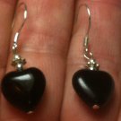 Petite Natural Onyx Heart Dangle Drop Earrings .925 Sterling Silver "Handmade"