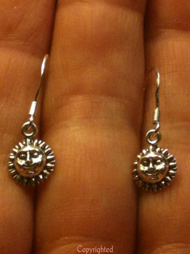 .925 Sterling Silver NOT Plated PETITE Sun Dangle Drop Earrings Handmade