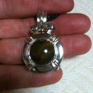 CREATED Amber Pendant 925 Sterling Silver w/Black Rope Cord Necklace Length 35"