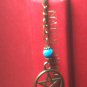 Bronze Tone Mini Bookmark Dangling Turquoise Ceramic Bead & Pentacle "Handmade"