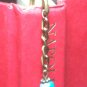 Bronze Tone Mini Bookmark Dangling Turquoise Ceramic Bead & Pentacle "Handmade"