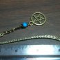 Bronze Tone Mini Bookmark Dangling Turquoise Ceramic Bead & Pentacle "Handmade"