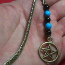 Black & Ceramic Beads,Pentacle Charm Antique BronzeTone Mini Bookmark "Handmade"