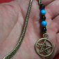 Black & Ceramic Beads,Pentacle Charm Antique BronzeTone Mini Bookmark "Handmade"