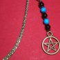 Black & Ceramic Beads,Pentacle Charm Antique BronzeTone Mini Bookmark "Handmade"