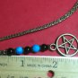 Black & Ceramic Beads,Pentacle Charm Antique BronzeTone Mini Bookmark "Handmade"