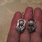 5.90 Gms .925 Sterling Silver 6mm Freshwater Pearl Flower Design Dangle Earrings