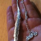 Silver Tone LARGE 4.5" Leaf Bookmark with Dangling Harley HD Charm Handmade