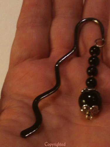 Black Wavy Black Beaded Mini Bookmark Length Approximately 3 1/4" "Handmade"