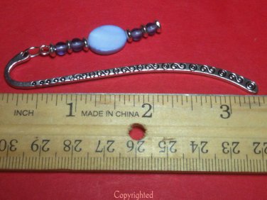 Opal Opalite and Natural Amethyst Beads Silver Tone MINI BookmarkLength 3 3/8"