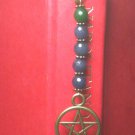 "Handmade" Antique Bronze Tone Bookmark Green/Blue Jade Beads Dangling Pentacle
