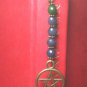 "Handmade" Antique Bronze Tone Bookmark Green/Blue Jade Beads Dangling Pentacle