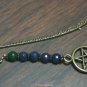 "Handmade" Antique Bronze Tone Bookmark Green/Blue Jade Beads Dangling Pentacle