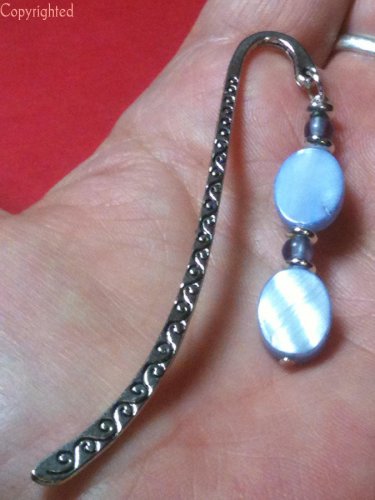 Opal Opalite and Natural Amethyst Beads Silver Tone MINI Bookmark Length 3 3/8"
