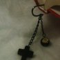 Dangling Tiger Iron Cross & Sacred Heart Bead Black Metal Mini Bookmark & Chains