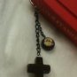 Dangling Tiger Iron Cross & Sacred Heart Bead Black Metal Mini Bookmark & Chains