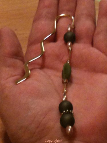 Dangling Green, Gold & Rose Color Beads Gold Tone MINI Wavy Bookmark "Handmade"