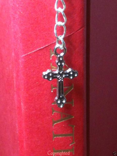 Silver Tone Wavy Mini Bookmark with Dangling Chain & Cross Handmade SHIPS FREE