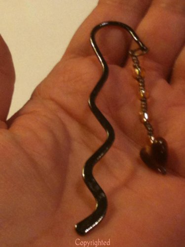 Black Mini Bookmark with Dangling Cats Eye Heart Amber Acrylic Beads Handmade
