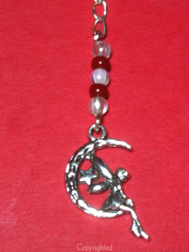 Silver Tone Beaded Mini Bookmark w/Dangling Fairy/Crescent Moon/Star Handmade