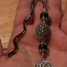 Dangling Tree of Life Pendant Charm Black Wavy Beaded MINI Bookmark Handmade