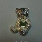 925 Sterling Silver 0.85ctw Natural Peridot Combo Pin-Brooch Pendant Bear Design