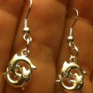 PETITE Twin Drop Dolphin Dangle Earrings Hanfmade 925 Sterling Silver SHIPS FREE