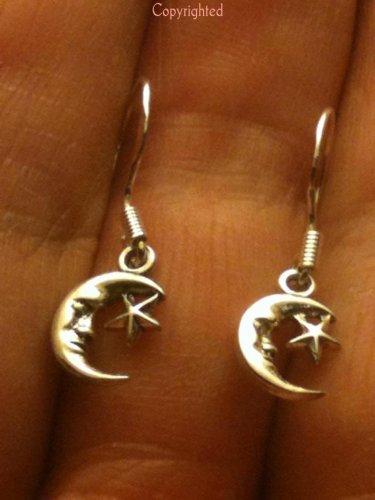 PETITE Crescent Moon & Star Dangle Earrings 925 Sterling SIlver FREE SHIPPING