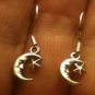 PETITE Crescent Moon & Star Dangle Earrings 925 Sterling SIlver FREE SHIPPING