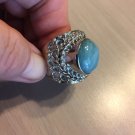 NEW Large Natural Larimar Cabochon Ring 925 Sterling Silver Size 9