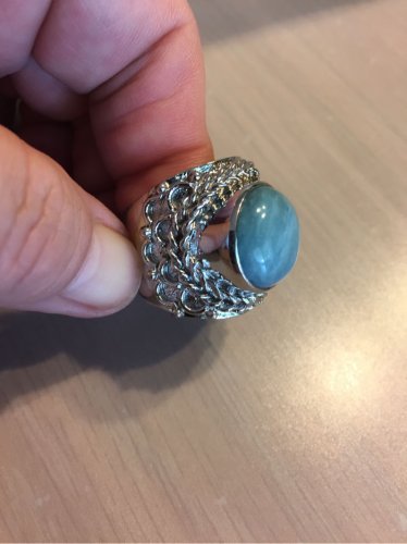 NEW Large Natural Larimar Cabochon Ring 925 Sterling Silver Size 9