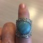 NEW Large Natural Larimar Cabochon Ring 925 Sterling Silver Size 9