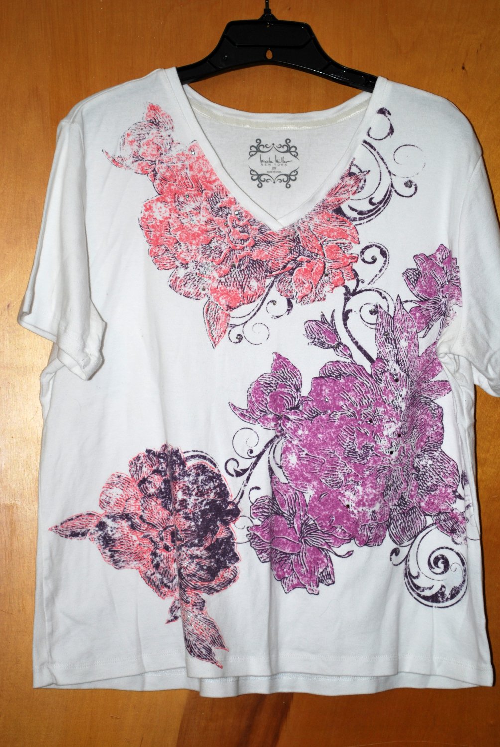 Nicole Miller Grapic Tee Shirt with Embellishments