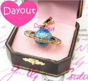 Authentic JUICY COUTURE Blue Crystal PLANET JUICY Gold Bracelet Charm YJRUO424