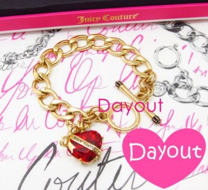 JUICY COUTURE Red Heart Stone Starter Charm Gold Bracelet YJRU5658 new in box