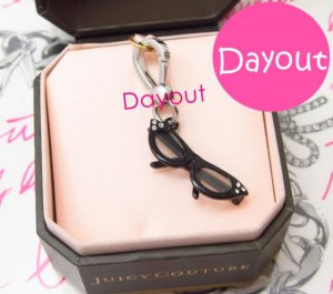 Authentic Juicy Couture Black Cat Eye Glasses Silver Bracelet Charm YJRU5460