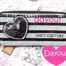 Juicy Couture Black Gray Heart Sequin Stripe J Charm Zip Around Clutch Wallet