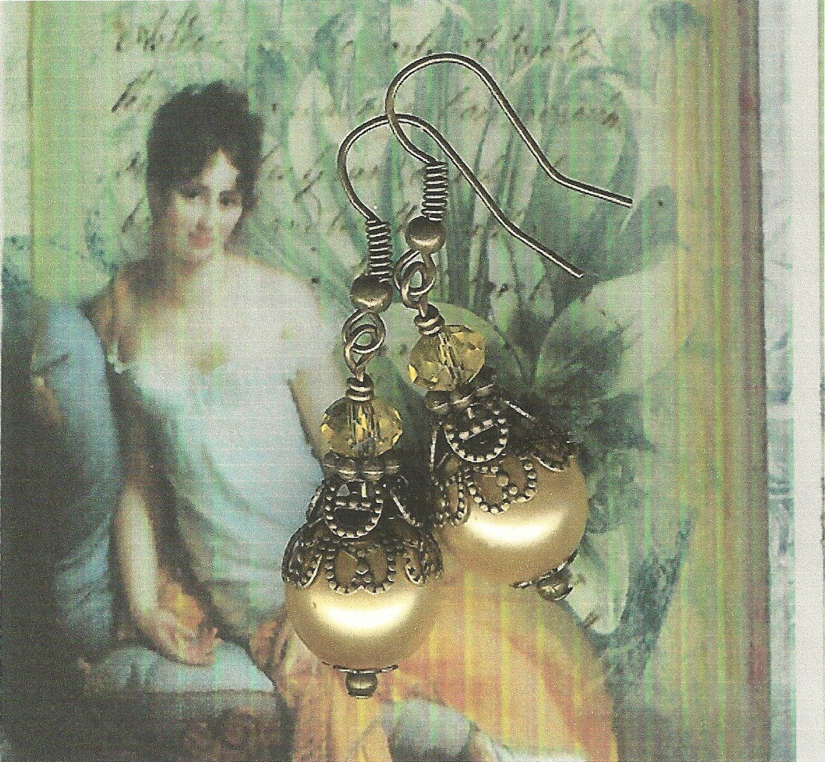 Antique Brass and Gold Pearl Earrings