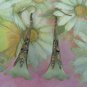 Hand Dyed Forest Green Trumpet Flower Earrings in Brass