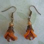 Honey Amber Double Ruffle Flower Earrings in Brass