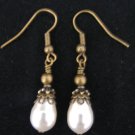 Vintage Swarovski White Pearl and Brass Earring