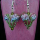 Lampwork Flower Puffed Heart Earring