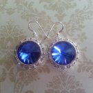 18mm Sapphire Swarovski Crystal Rivoli Earring  Sterling Silver